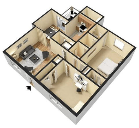 Floor plan for 2 beds, 1.5 baths, 1062 sqft